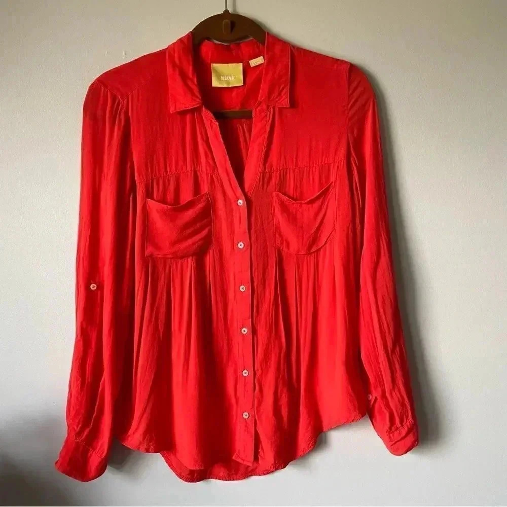 Anthropologie | Maeve Orange Button Down  Blouse